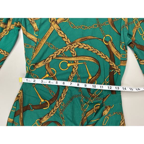 Ralph Lauren Faux Wrap Dress Womens 4 Green Horse Tack Equestrian Ruched Classic - Picture 6 of 16